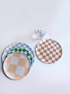 Bamboo Side Plate - Pink Check
